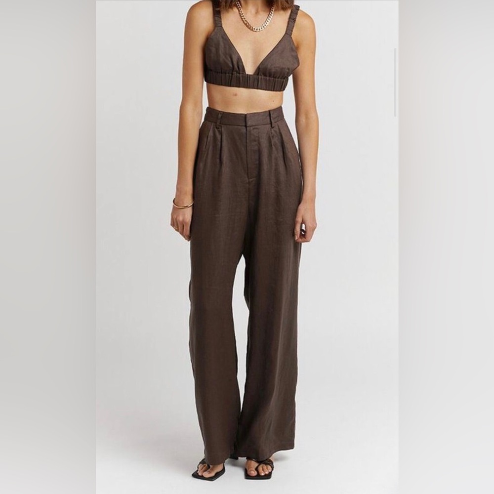 NWOT Dissh Crop Top and Pant Set, Dark Chocolate Linen